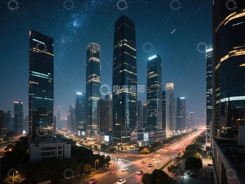 夜幕下的城市天际线
