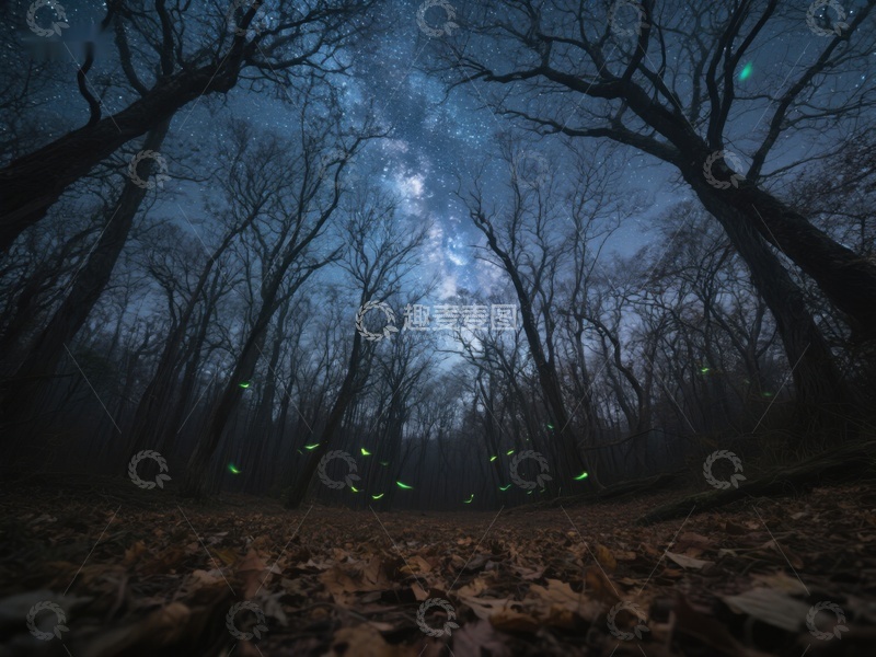 高清大图下载【趣麦麦图】夜林星光与萤火虫