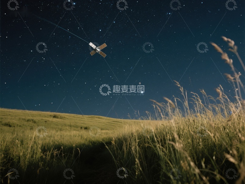 高清大图下载【趣麦麦图】夜空下的卫星与草地