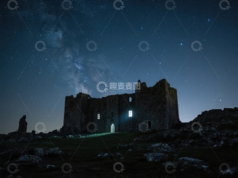 夜空下的古老城堡