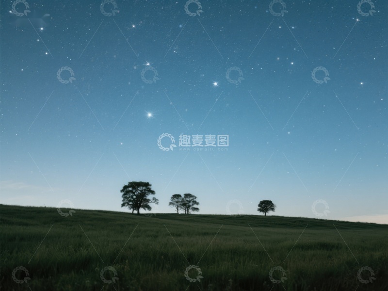 高清大图下载【趣麦麦图】夜空下的宁静草原