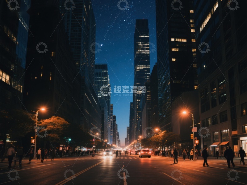 高清大图下载【趣麦麦图】夜幕下的城市街道