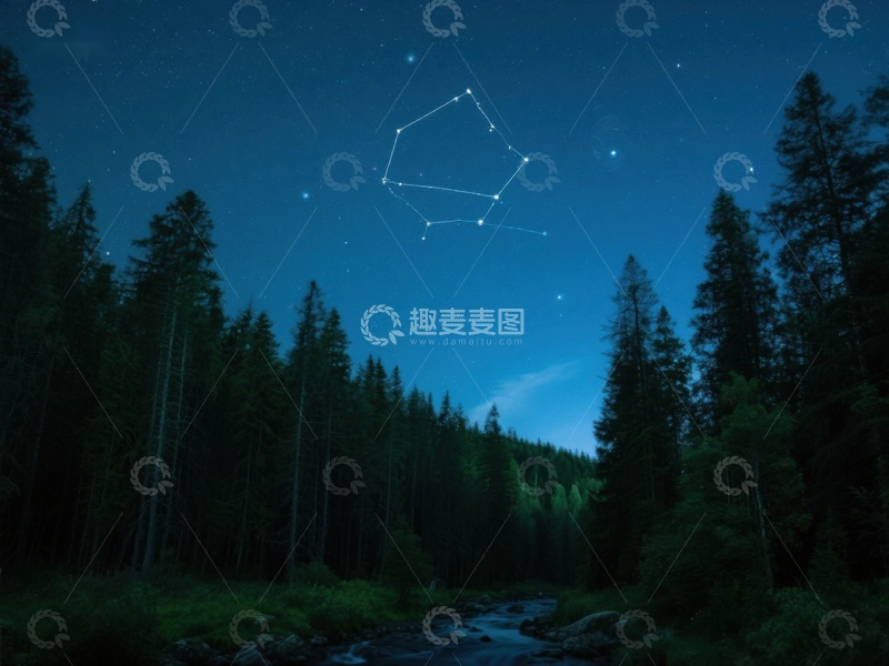 高清大图下载【趣麦麦图】夜空下的森林与星座
