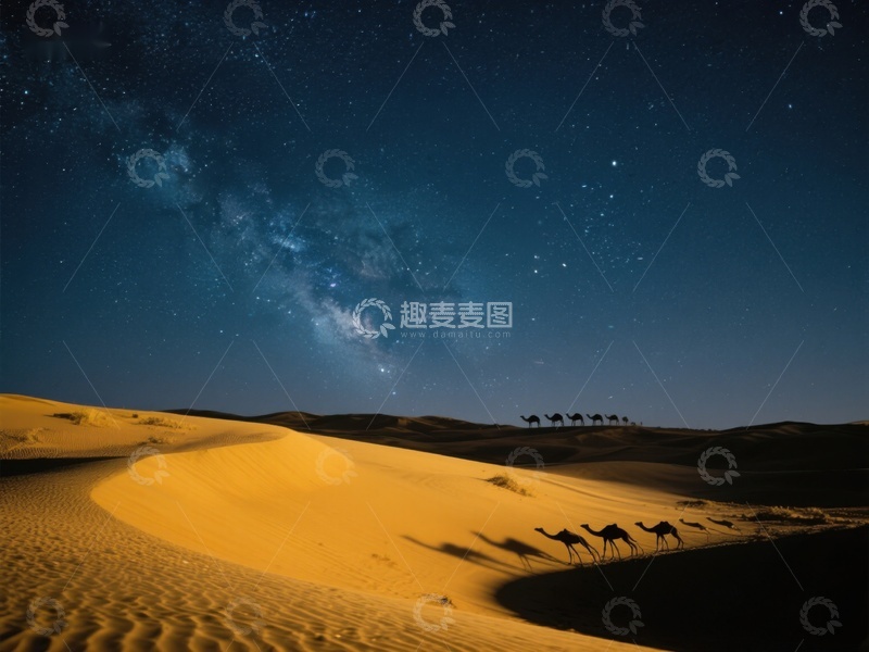 高清大图下载【趣麦麦图】星空下的沙漠驼队