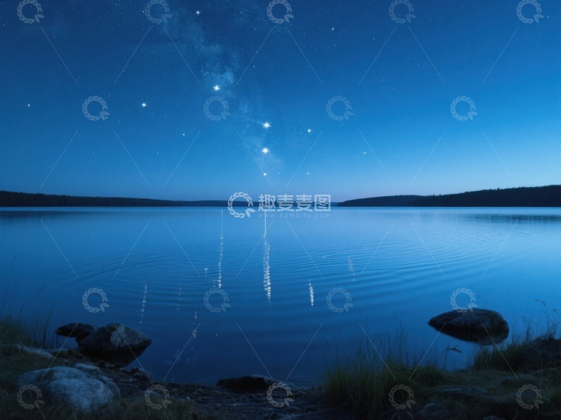 高清大图下载【趣麦麦图】夜空下的宁静湖面