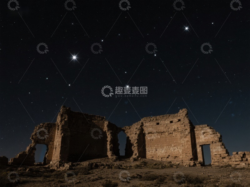 高清大图下载【趣麦麦图】夜空下的古建筑遗址