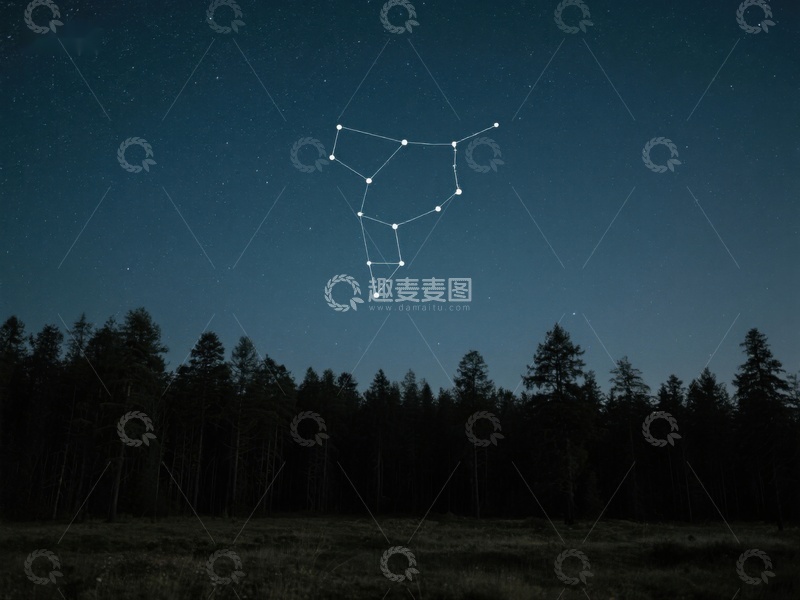 高清大图下载【趣麦麦图】夜空中的星座与森林剪影