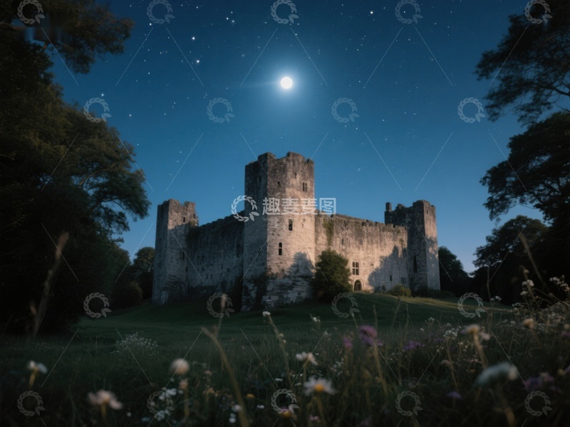 高清大图下载【趣麦麦图】月光下的古老城堡