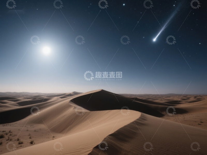 高清大图下载【趣麦麦图】沙漠夜景：流星划过星空
