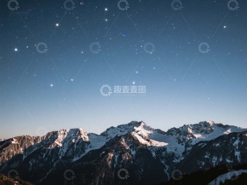高清大图下载【趣麦麦图】雪山夜景，繁星点点