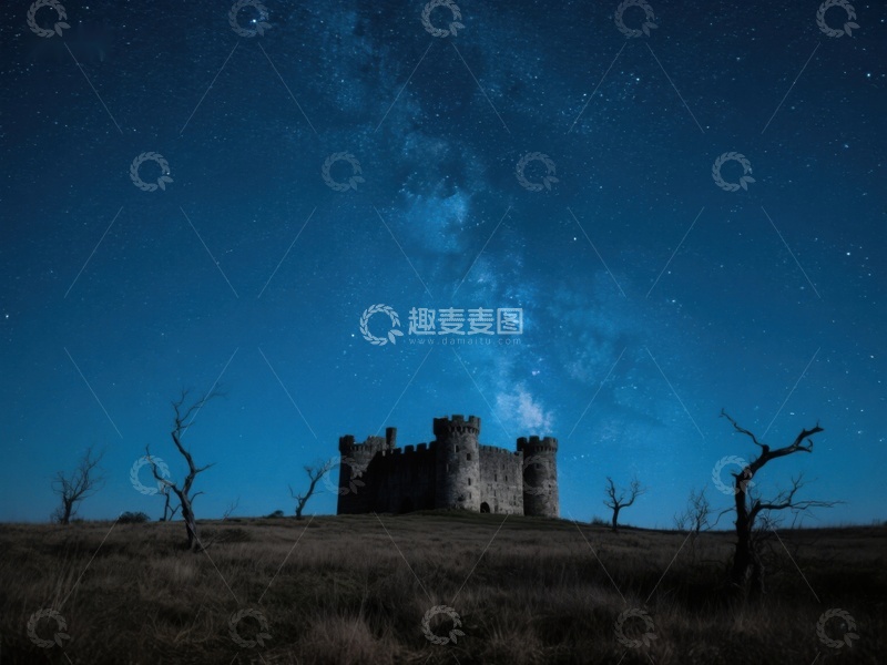 高清大图下载【趣麦麦图】夜空下的古堡与银河