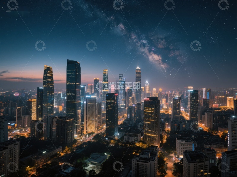 高清大图下载【趣麦麦图】夜空下的城市天际线