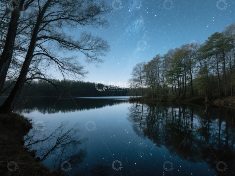 高清大图下载【趣麦麦图】夜空下的静谧湖景