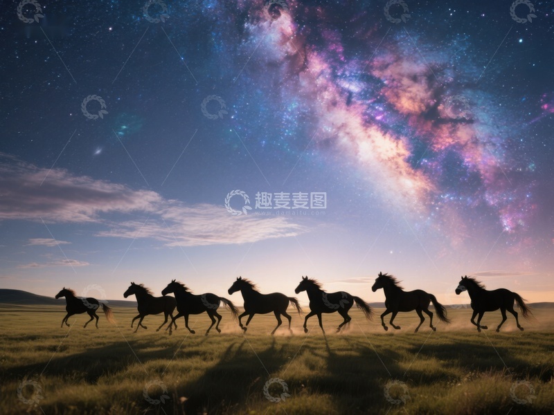 高清大图下载【趣麦麦图】夜空下奔腾的骏马