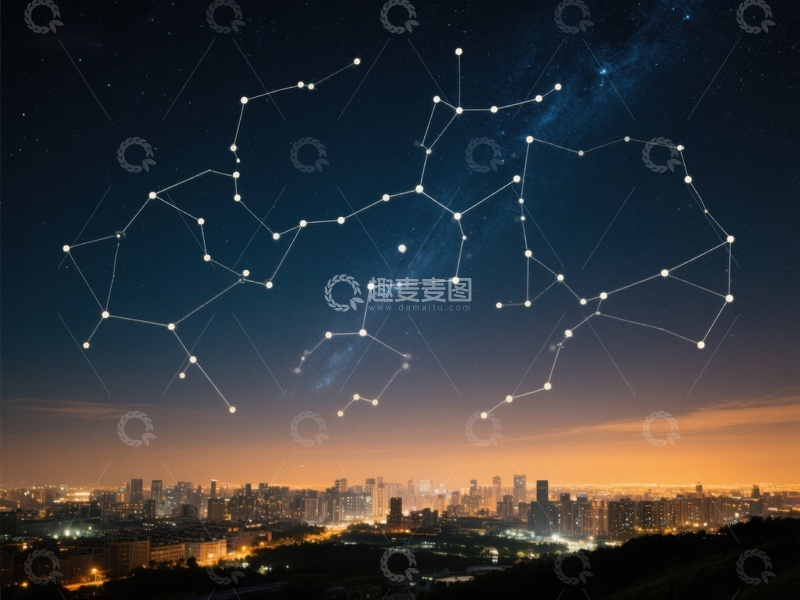 高清大图下载【趣麦麦图】夜空星座与城市灯火交相辉映