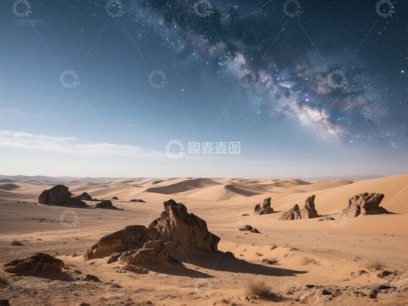 高清大图下载【趣麦麦图】沙漠夜景：银河与沙丘的壮丽邂逅