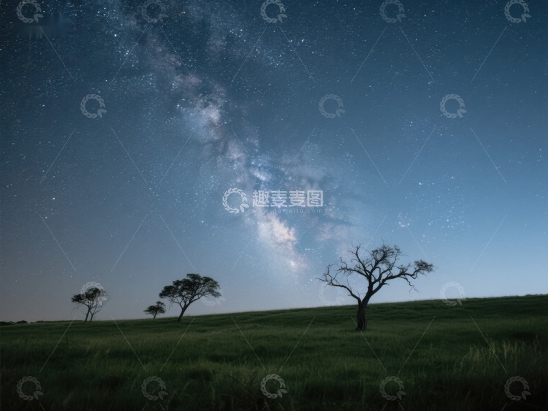 高清大图下载【趣麦麦图】银河下的宁静草原
