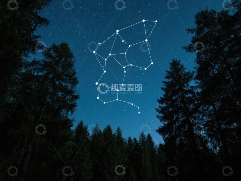 高清大图下载【趣麦麦图】夜空中的星座与森林剪影