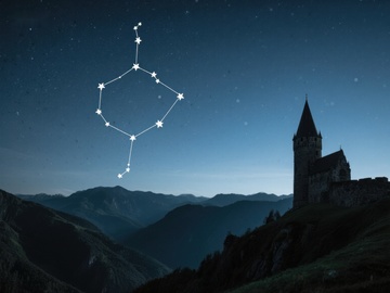 夜空星座与山间古塔