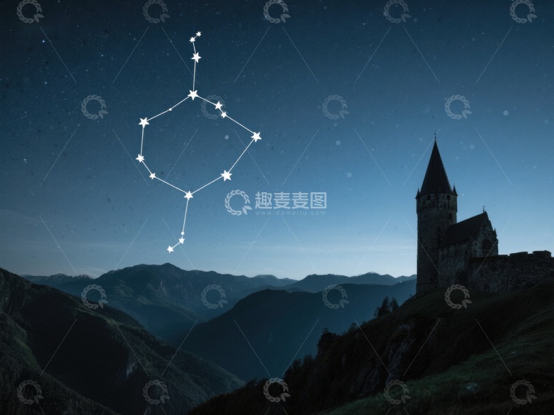 高清大图下载【趣麦麦图】夜空星座与山间古塔
