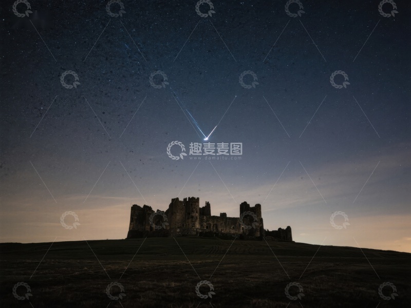高清大图下载【趣麦麦图】夜空流星划过古堡