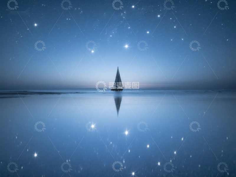 高清大图下载【趣麦麦图】夜空下的孤帆