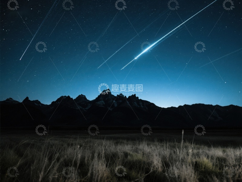 高清大图下载【趣麦麦图】流星划过夜空，山峦静谧