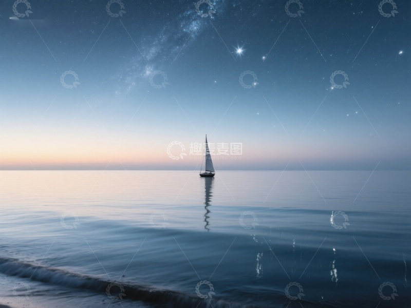 高清大图下载【趣麦麦图】夜空下的孤帆