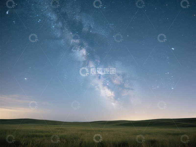 高清大图下载【趣麦麦图】银河横跨夜空，草原静谧无垠