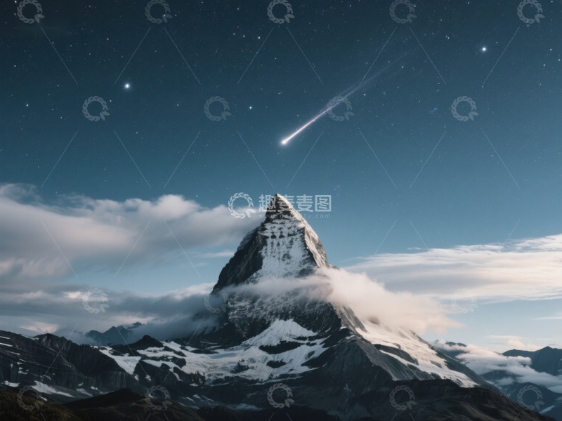 高清大图下载【趣麦麦图】夜空流星划过雪山之巅