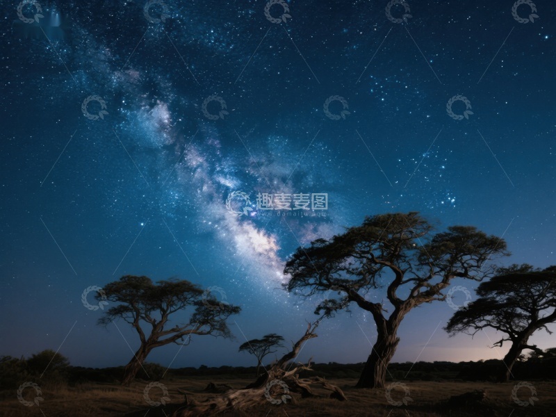 高清大图下载【趣麦麦图】星空下的非洲草原夜景