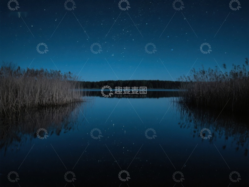高清大图下载【趣麦麦图】夜空下的静谧湖面