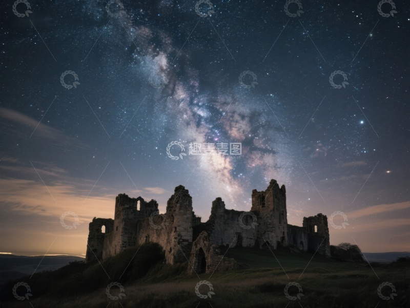 高清大图下载【趣麦麦图】星空下的古老废墟