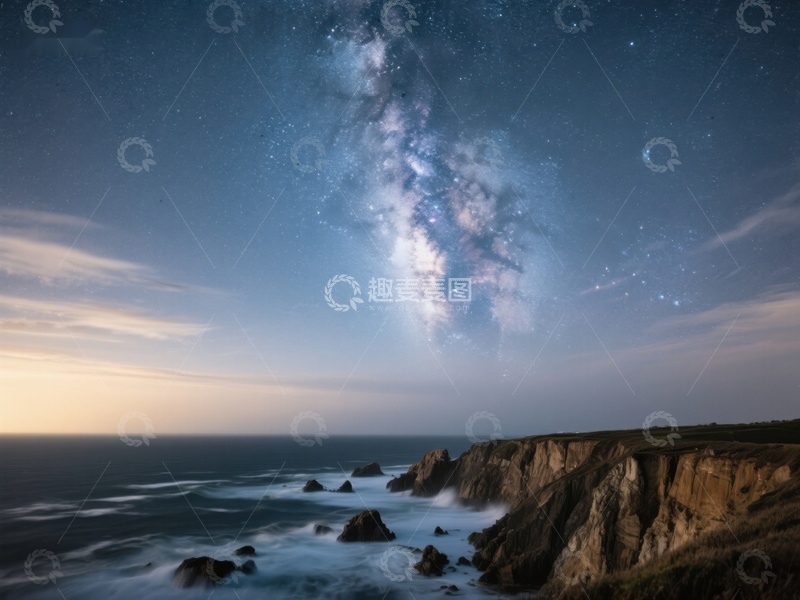 高清大图下载【趣麦麦图】海岸夜景与银河