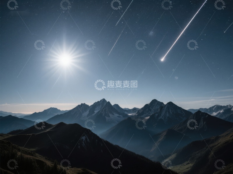 高清大图下载【趣麦麦图】夜空流星划过山峦