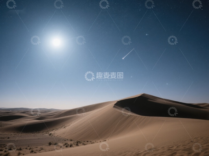 高清大图下载【趣麦麦图】沙漠夜景，流星划过星空