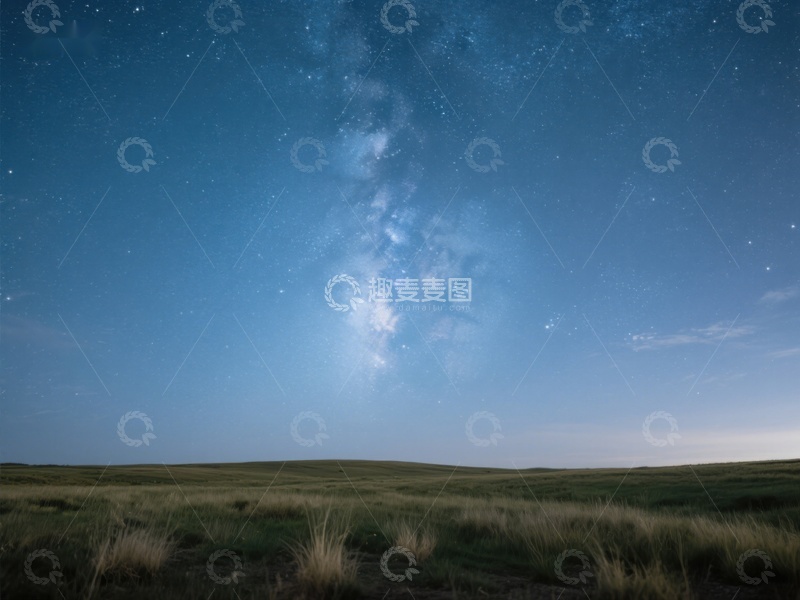 高清大图下载【趣麦麦图】夜空银河下的草原风光