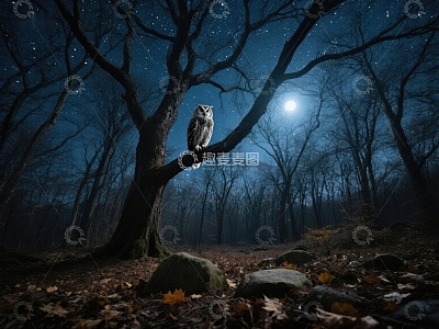 夜林中的猫头鹰
