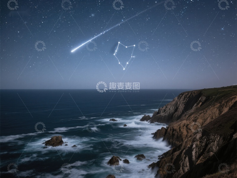 高清大图下载【趣麦麦图】夜空流星划过海岸