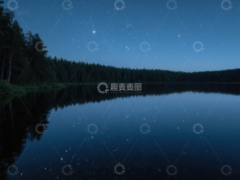 高清大图下载【趣麦麦图】夜空下的静谧湖面
