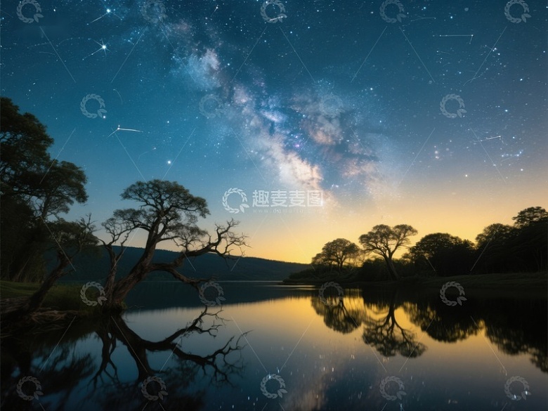 银河映照湖面，夜空下的宁静美景