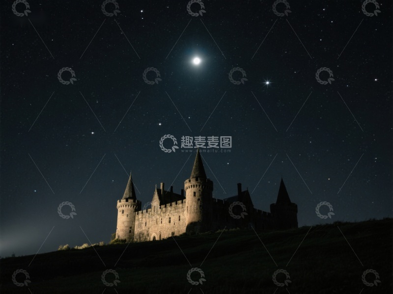 高清大图下载【趣麦麦图】夜空下的古堡与星辰