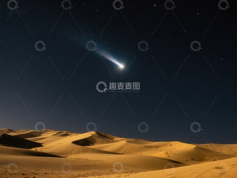高清大图下载【趣麦麦图】夜空彗星划过沙漠沙丘