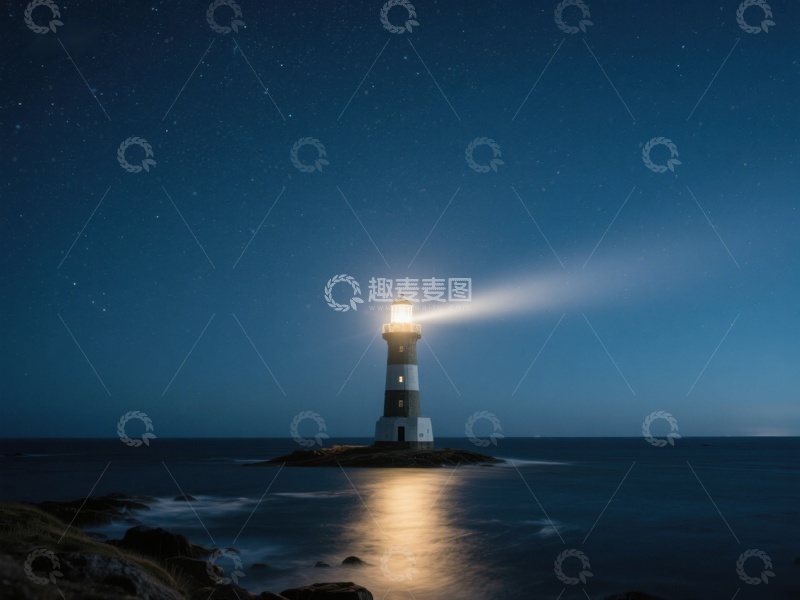 高清大图下载【趣麦麦图】夜空下的灯塔光芒