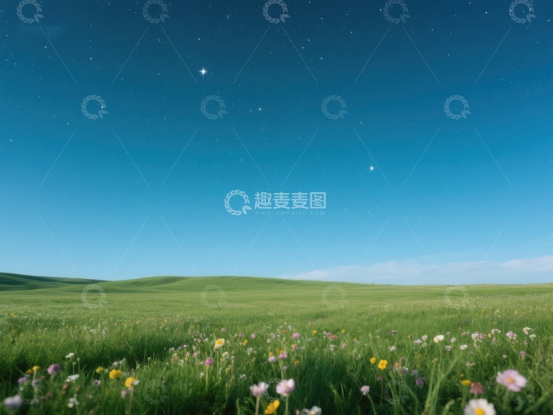 高清大图下载【趣麦麦图】星空下的绿野花海