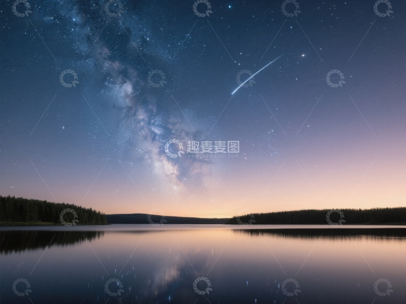 高清大图下载【趣麦麦图】银河流星划过宁静湖面