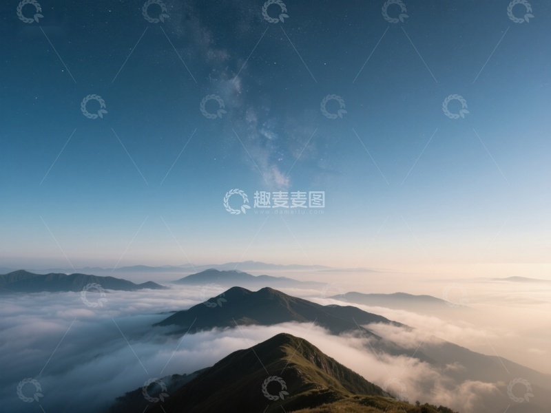 高清大图下载【趣麦麦图】云海之上，星辰与山峦的静谧对话