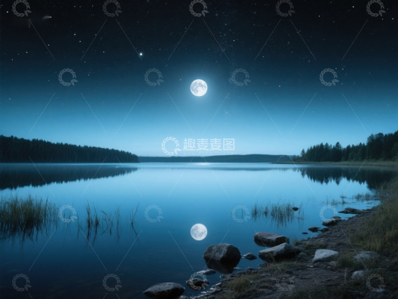 高清大图下载【趣麦麦图】月夜湖畔，静谧如画