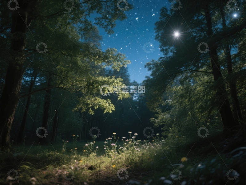 高清大图下载【趣麦麦图】夜幕森林，星光点点