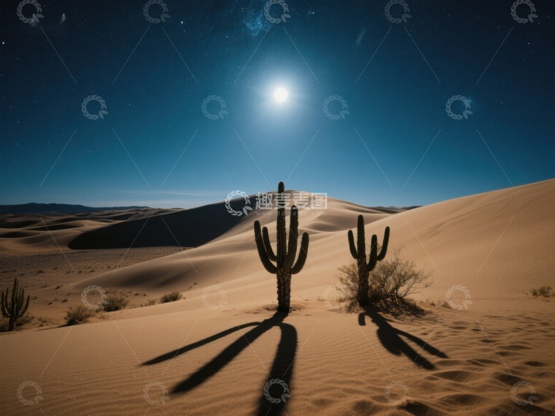 高清大图下载【趣麦麦图】月光下的沙漠仙人掌